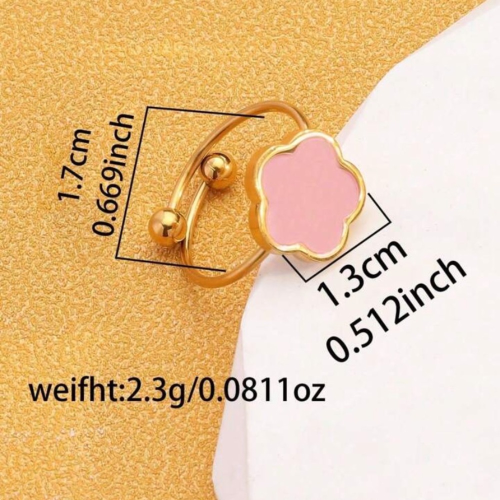 Elegant Stainless Steel Pink and Gold Flower Ring